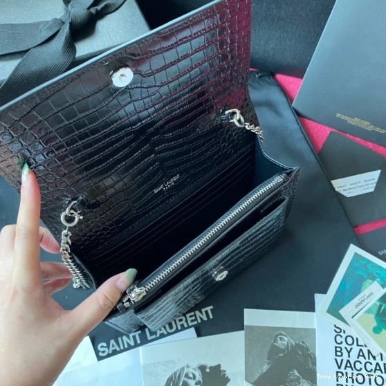 Tony Luxuries SHINY IN SUNSET LEATHER YSL CROCODILE-EMBOSSED 0822